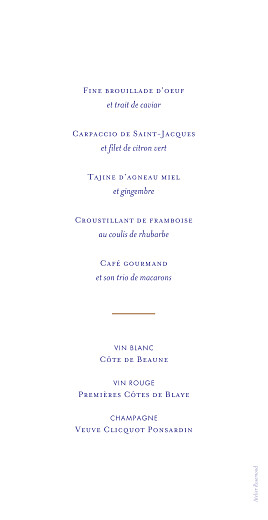 Menu de mariage Love Code bleu - Verso Menu de mariage Love Code bleu - Verso
