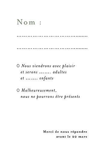 Carton réponse mariage Songe champêtre gypsophile - Verso