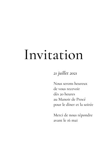 Carton d'invitation mariage Sobre portrait blanc - Recto