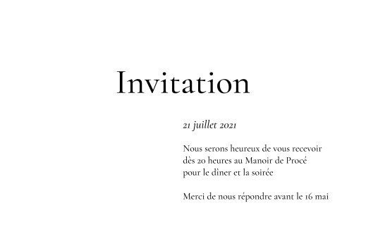 Carton d'invitation mariage Sobre blanc - Recto