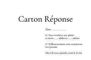 Carton réponse mariage sans photo sobre blanc Carton réponse mariage sans photo sobre blanc