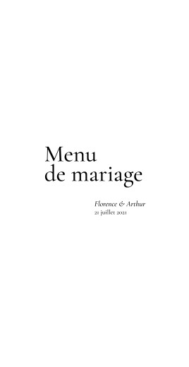Menu de mariage Sobre blanc - Recto Menu de mariage Sobre blanc - Recto