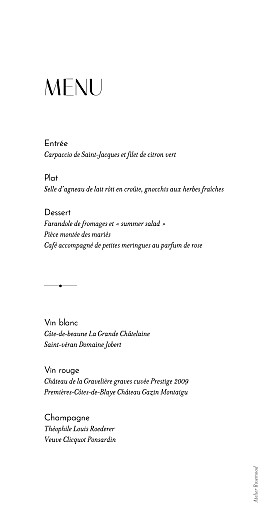 Menu de mariage Empreinte 1 - Verso Menu de mariage Empreinte 1 - Verso