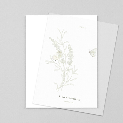 Faire-part de mariage Botanique portrait (calque) vert - Vue 1 Faire-part de mariage Botanique portrait (calque) vert - Vue 1