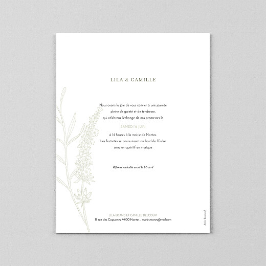 Faire-part de mariage Botanique portrait (calque) vert - Vue 3 Faire-part de mariage Botanique portrait (calque) vert - Vue 3