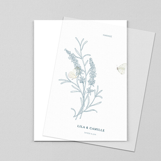 Faire-part de mariage Botanique portrait (calque) bleu - Vue 1 Faire-part de mariage Botanique portrait (calque) bleu - Vue 1