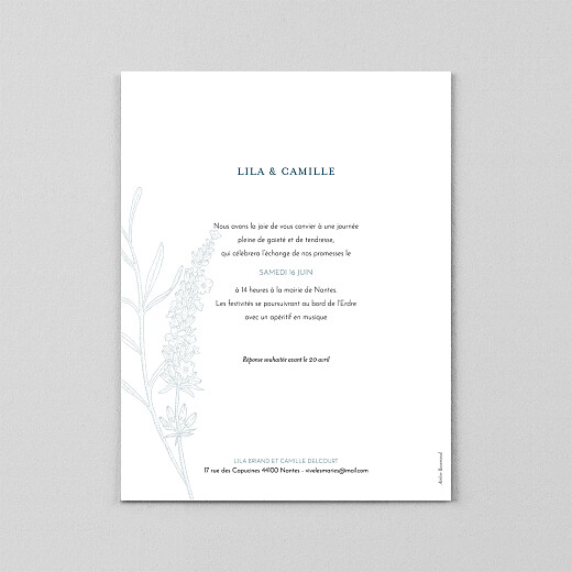 Faire-part de mariage Botanique portrait (calque) bleu - Vue 3 Faire-part de mariage Botanique portrait (calque) bleu - Vue 3