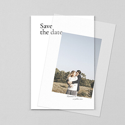 Save the date avec photo sobre petit portrait (calque) blanc Save the date avec photo sobre petit portrait (calque) blanc