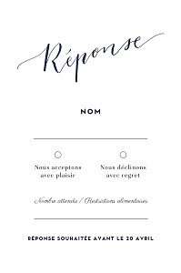 Carton réponse mariage moderne swing (portrait) bleu marine Carton réponse mariage moderne swing (portrait) bleu marine