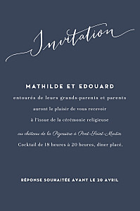 Carton d'invitation mariage bleu swing (portrait) bleu marine Carton d'invitation mariage bleu swing (portrait) bleu marine