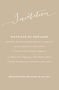 Carton d'invitation mariage blanc swing (portrait) sable Carton d'invitation mariage blanc swing (portrait) sable