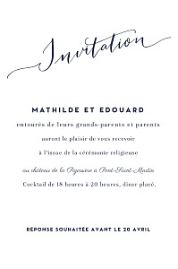 Carton d'invitation mariage classique swing (portrait) blanc Carton d'invitation mariage classique swing (portrait) blanc