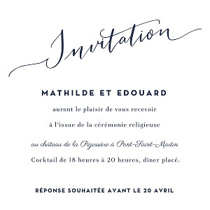 Carton d'invitation mariage swing blanc Carton d'invitation mariage swing blanc