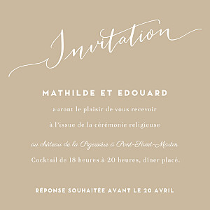 Carton d'invitation mariage beige swing sable Carton d'invitation mariage beige swing sable
