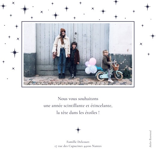 Carte de voeux Sous les étoiles bleu nuit - Verso Carte de voeux Sous les étoiles bleu nuit - Verso