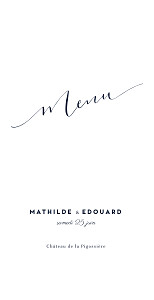 Menu de mariage sans photo swing blanc Menu de mariage sans photo swing blanc