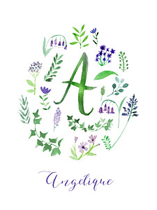 Affichette vert alphabet fleuri blanc Affichette vert alphabet fleuri blanc