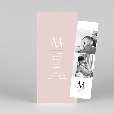 Faire-part de naissance rose trait de caractère (marque-page) rose Faire-part de naissance rose trait de caractère (marque-page) rose