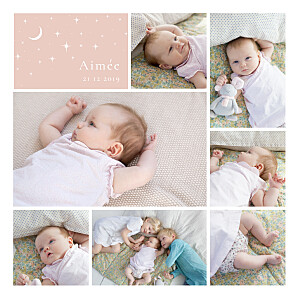 Faire-part de naissance rose sous les étoiles rose Faire-part de naissance rose sous les étoiles rose