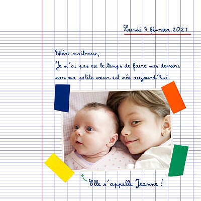 Faire Part De Naissance Cahier D Ecolier 2 Photos Rosemood