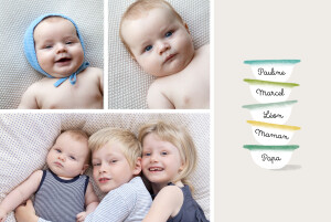 Faire-part de naissance Petits bols (3 enfants) vert Faire-part de naissance Petits bols (3 enfants) vert