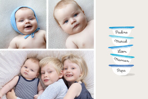 Faire-part de naissance Petits Bols (3 enfants) bleu