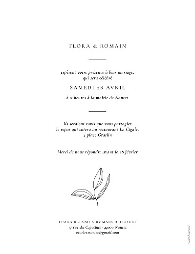 Faire-part de mariage Poésie amoureuse (portrait) blanc - Verso