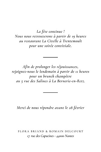 Carton d'invitation mariage Poésie amoureuse blanc - Verso Carton d'invitation mariage Poésie amoureuse blanc - Verso