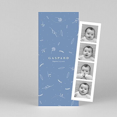 Faire-part de baptême original élégant feuillage (marque-page) bleu Faire-part de baptême original élégant feuillage (marque-page) bleu