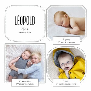 Faire-part de naissance Grandes découvertes 3 photos blanc Faire-part de naissance Grandes découvertes 3 photos blanc