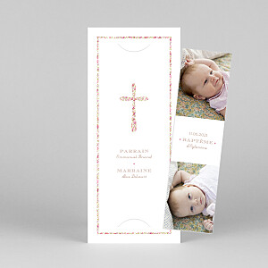 Faire-part de baptême Croix liberty (marque-page) rose Faire-part de baptême Croix liberty (marque-page) rose