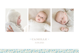 Faire-part de naissance Ruban liberty 3 photos bleu Faire-part de naissance Ruban liberty 3 photos bleu