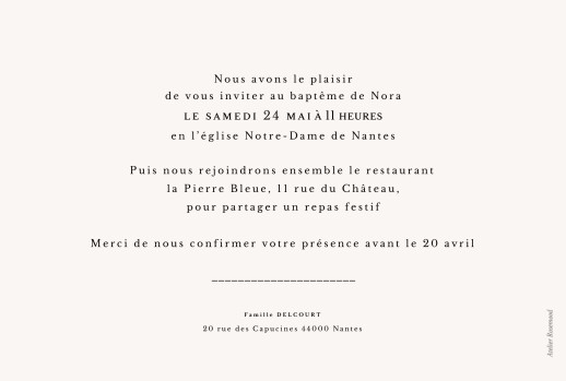 Faire-part de baptême Jeune pousse beige - Verso Faire-part de baptême Jeune pousse beige - Verso