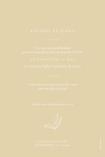 Faire-part de baptême Poésie amoureuse jaune - Verso Faire-part de baptême Poésie amoureuse jaune - Verso