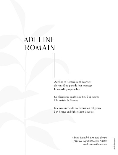 Faire-part de mariage Ikebana portrait blanc - Verso Faire-part de mariage Ikebana portrait blanc - Verso