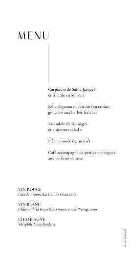 Menu de mariage Ikebana (dorure) blanc - Verso Menu de mariage Ikebana (dorure) blanc - Verso