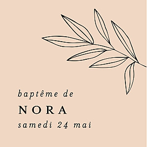 Etiquette de baptême beige jeune pousse rose Etiquette de baptême beige jeune pousse rose