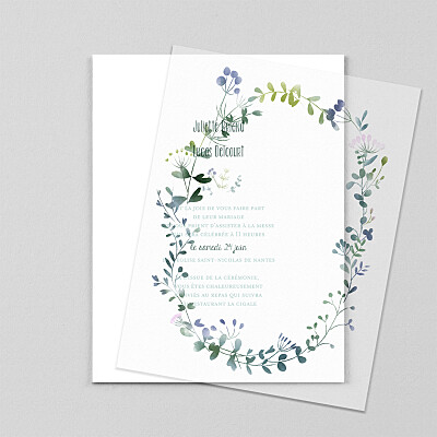 Faire-part de mariage rose bouquet sauvage (calque) bleu Faire-part de mariage rose bouquet sauvage (calque) bleu