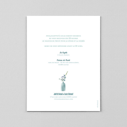 Faire-part de mariage Bouquet sauvage (calque) bleu - Vue 3 Faire-part de mariage Bouquet sauvage (calque) bleu - Vue 3