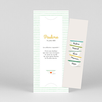 Faire-part de naissance marin petits bols (marque-page) (3 enfants) vert Faire-part de naissance marin petits bols (marque-page) (3 enfants) vert