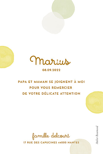 Carte de remerciement Confettis jaune - Verso Carte de remerciement Confettis jaune - Verso