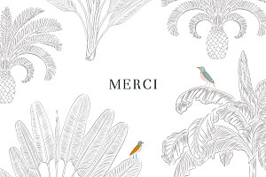 Carte de remerciement tendance oiseaux de paradis (paysage) blanc Carte de remerciement tendance oiseaux de paradis (paysage) blanc
