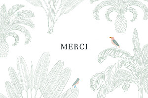 Carte de remerciement blanc oiseaux de paradis (paysage) vert Carte de remerciement blanc oiseaux de paradis (paysage) vert