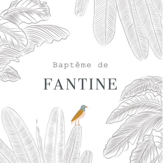 Etiquette perforée baptême Oiseaux de paradis blanc - Recto Etiquette perforée baptême Oiseaux de paradis blanc - Recto