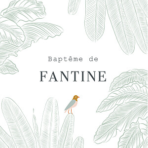 Etiquette de baptême blanc oiseaux de paradis vert Etiquette de baptême blanc oiseaux de paradis vert