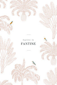 Faire-part de baptême blanc oiseaux de paradis rose Faire-part de baptême blanc oiseaux de paradis rose