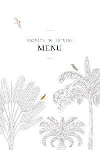 Menu de baptême fille oiseaux de paradis noir Menu de baptême fille oiseaux de paradis noir
