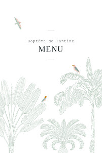 Menu de baptême vert oiseaux de paradis vert Menu de baptême vert oiseaux de paradis vert