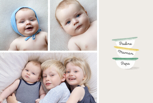 Faire-part de naissance Petits Bols (1 enfant) vert - Recto Faire-part de naissance Petits Bols (1 enfant) vert - Recto