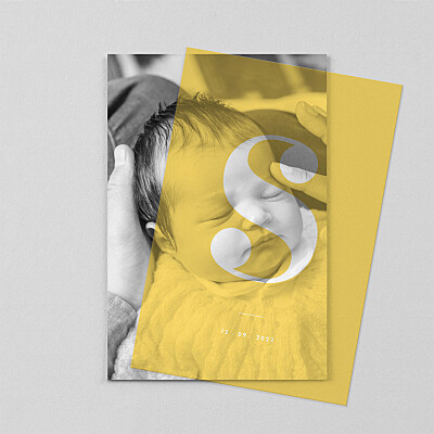 Faire-part de naissance jaune initiale (calque) jaune Faire-part de naissance jaune initiale (calque) jaune